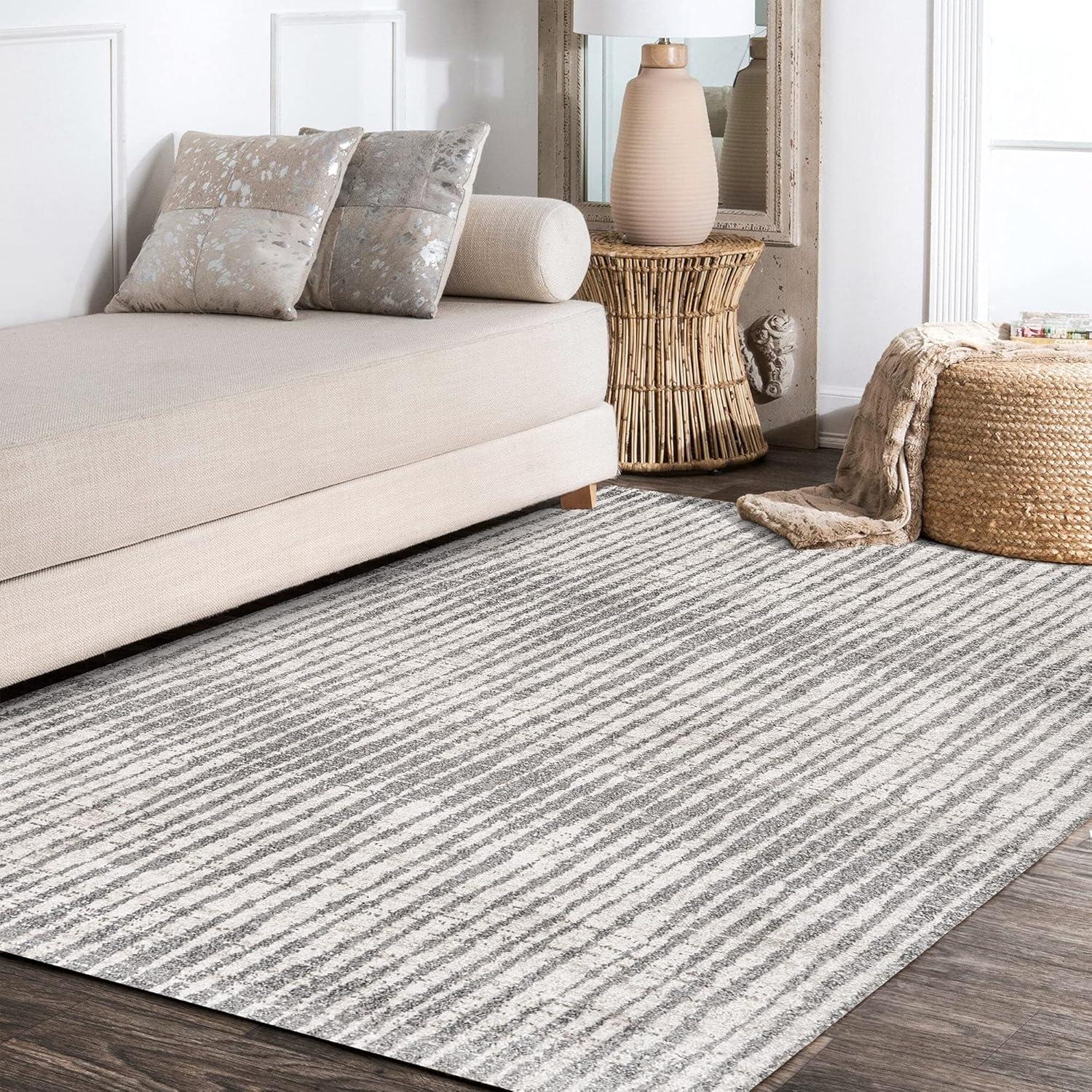 image:imageJONATHAN Y Skoura Modern Bold Stripe BeigeDark Gray Indoor Area Rug 3x5 Bohemian Casual EasyCleaning for Living Room Bedroom Kitchen Pet Friendly NonShedding MOH305A33 x 49 Rectangular