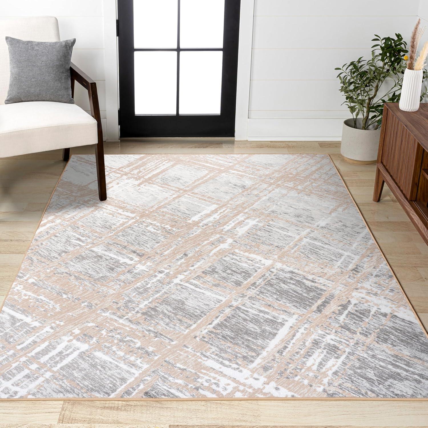 image:imageJONATHAN Y Slant Abstract GrayBlue Indoor Area Rug 3X5 ft Modern for Living Room Bedroom Kitchen Office EasyCleaning High Traffic PetFriendly NonShedding SOR201B3BeigeGray