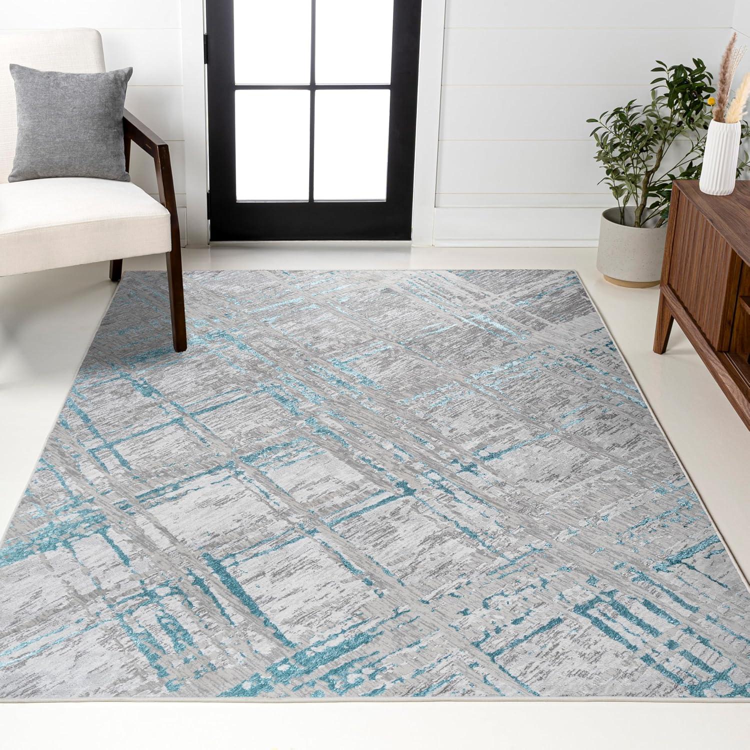image:imageJONATHAN Y Slant Abstract GrayBlue Indoor Area Rug 3X5 ft Modern for Living Room Bedroom Kitchen Office EasyCleaning High Traffic PetFriendly NonShedding SOR201B3GrayTurquoise