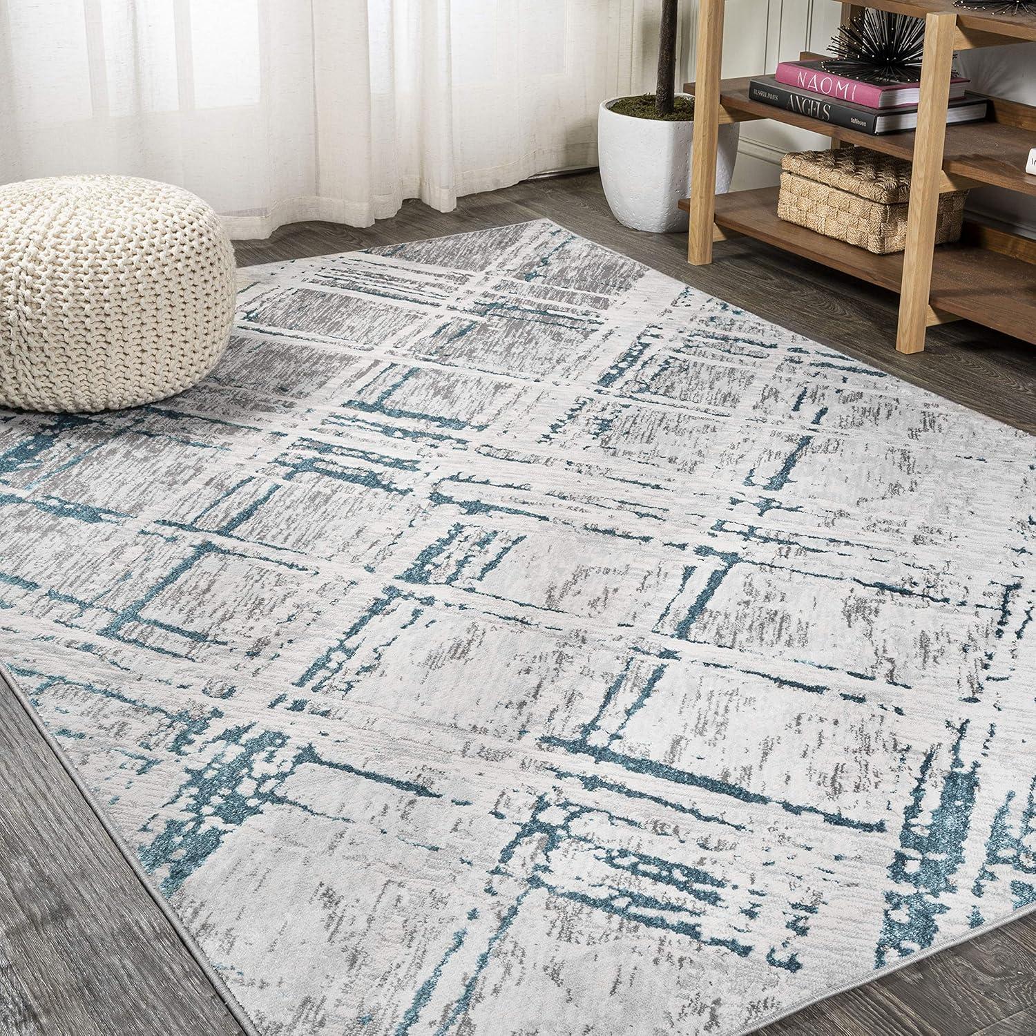image:imageJONATHAN Y Slant Abstract GrayBlue Indoor Area Rug 3X5 ft Modern for Living Room Bedroom Kitchen Office EasyCleaning High Traffic PetFriendly NonShedding SOR201B3GrayTurquoise