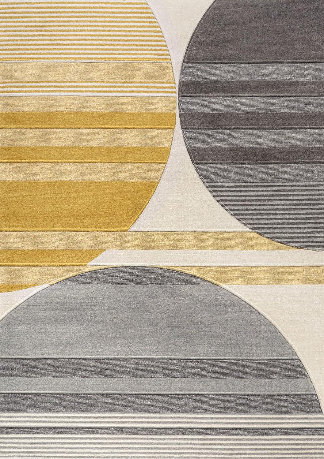 image:imageJONATHAN Y Striped Circles GrayYellowCream Indoor Area Rug 3X5 ft Nicky Geometric for Living Room Bedroom Kitchen Office EasyCleaning High Traffic PetFriendly NonShedding UNQ100A3710 x 102 Rectangular