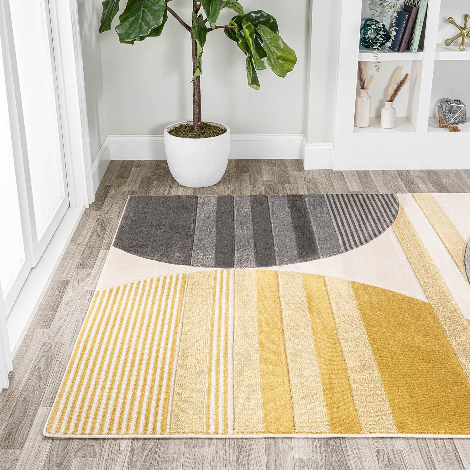 image:imageJONATHAN Y Striped Circles GrayYellowCream Indoor Area Rug 3X5 ft Nicky Geometric for Living Room Bedroom Kitchen Office EasyCleaning High Traffic PetFriendly NonShedding UNQ100A3710 x 102 Rectangular