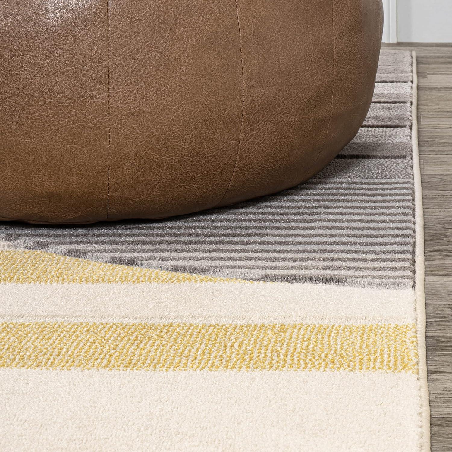 image:imageJONATHAN Y Striped Circles GrayYellowCream Indoor Area Rug 3X5 ft Nicky Geometric for Living Room Bedroom Kitchen Office EasyCleaning High Traffic PetFriendly NonShedding UNQ100A3710 x 102 Rectangular