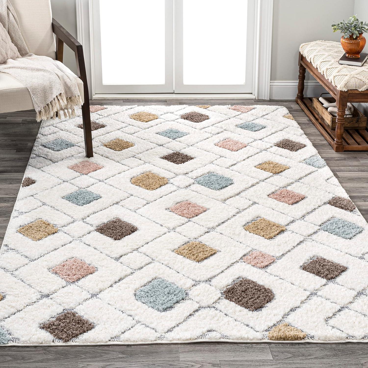 image:imageJONATHAN Y Trellis HighLow MultiCream Indoor Area Rug 3X5 ft Astrid Retro for Living Room Bedroom Kitchen Office EasyCleaning High Traffic PetFriendly NonShedding SNT103A3MultiCream
