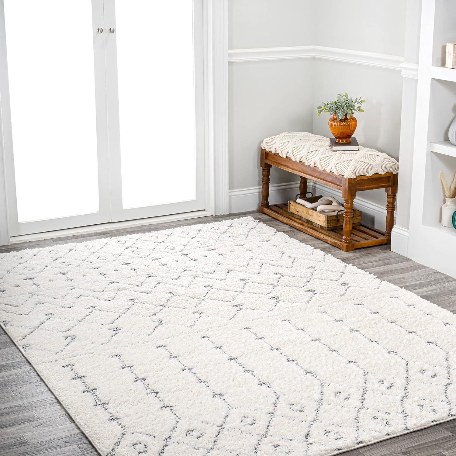 image:imageJONATHAN Y Trellis Plush Carved MultiCream Indoor Area Rug 3X5 ft Pia Moroccan HighLow for Living Room Bedroom Kitchen Office EasyCleaning High Traffic PetFriendly NonShedding SNT105A3CreamGray