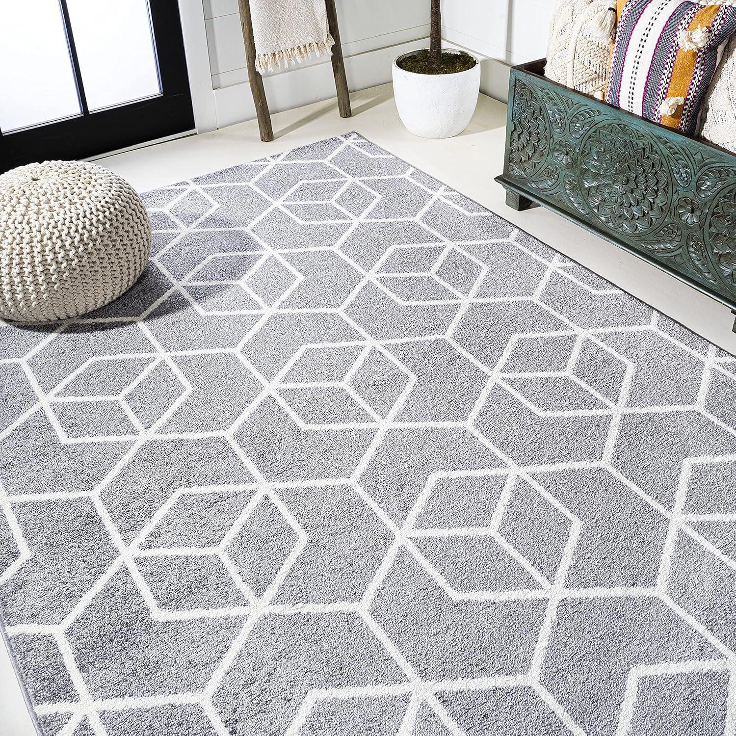 image:imageJONATHAN Y Tumbling Blocks Light BlueWhite Indoor Area Rug 3x5 ModernContemporaryGeometricCasual EasyCleaning for Living RoomBedroomKitchenPet FriendlyNonShedding SEU101C3GrayWhite