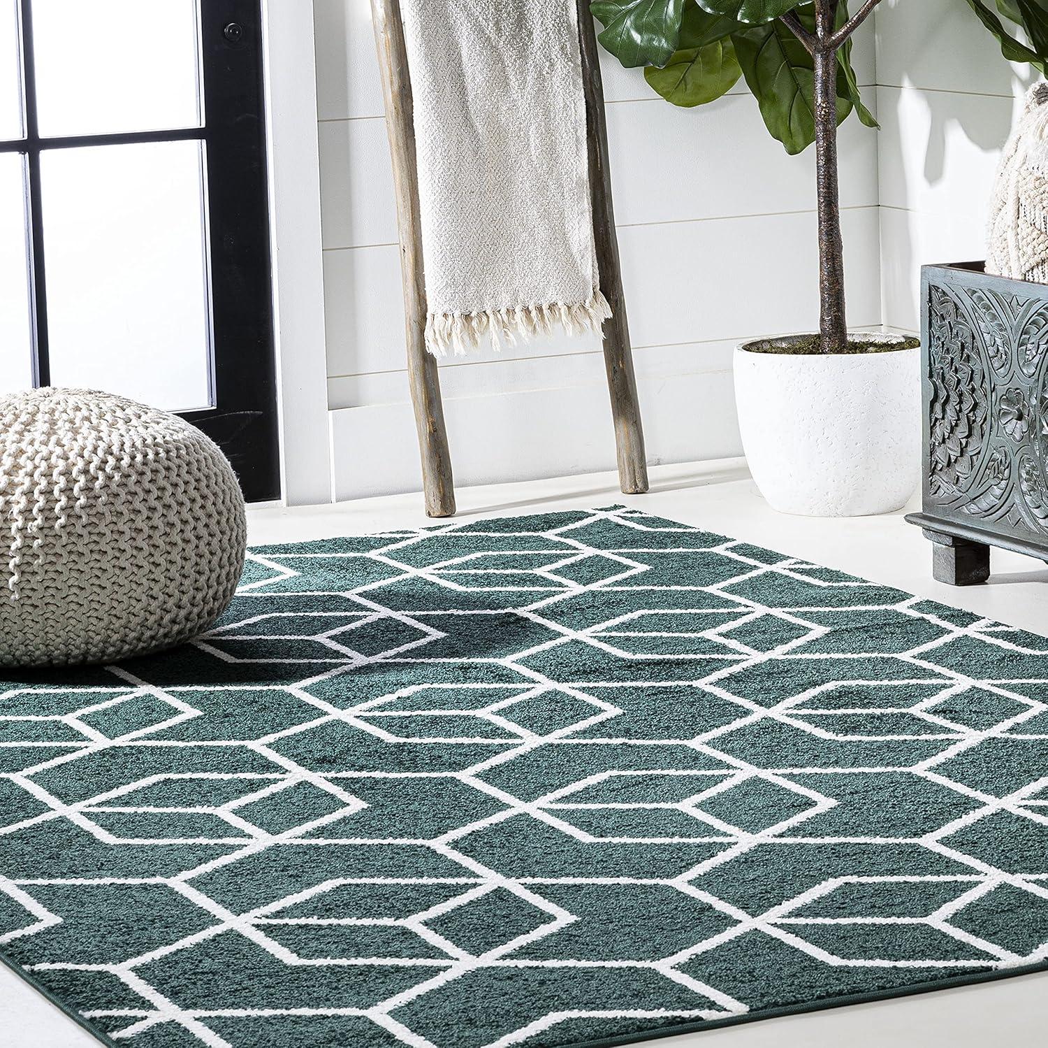 image:imageJONATHAN Y Tumbling Blocks Light BlueWhite Indoor Area Rug 3x5 ModernContemporaryGeometricCasual EasyCleaning for Living RoomBedroomKitchenPet FriendlyNonShedding SEU101C3GreenWhite