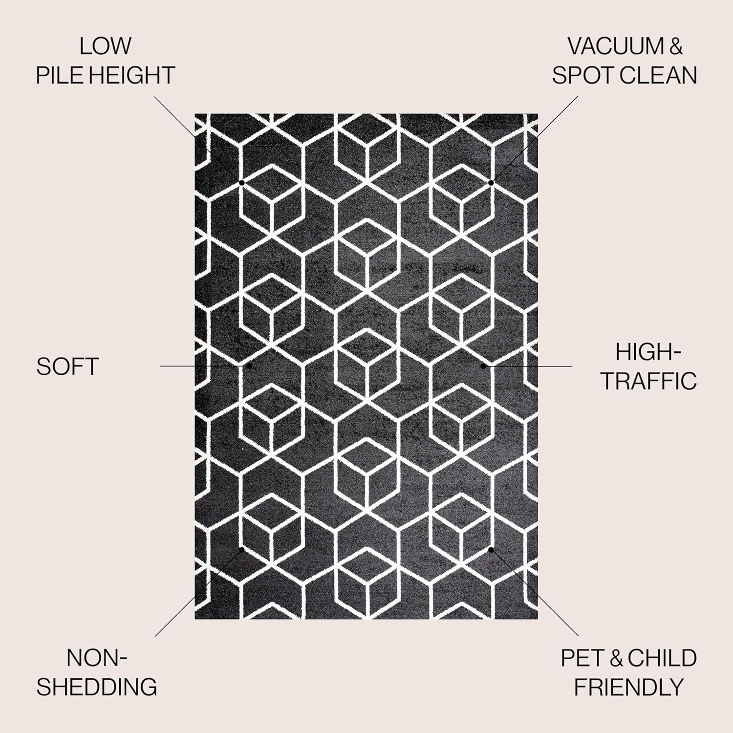 image:imageJONATHAN Y Tumbling Blocks Light BlueWhite Indoor Area Rug 3x5 ModernContemporaryGeometricCasual EasyCleaning for Living RoomBedroomKitchenPet FriendlyNonShedding SEU101C3BlackWhite