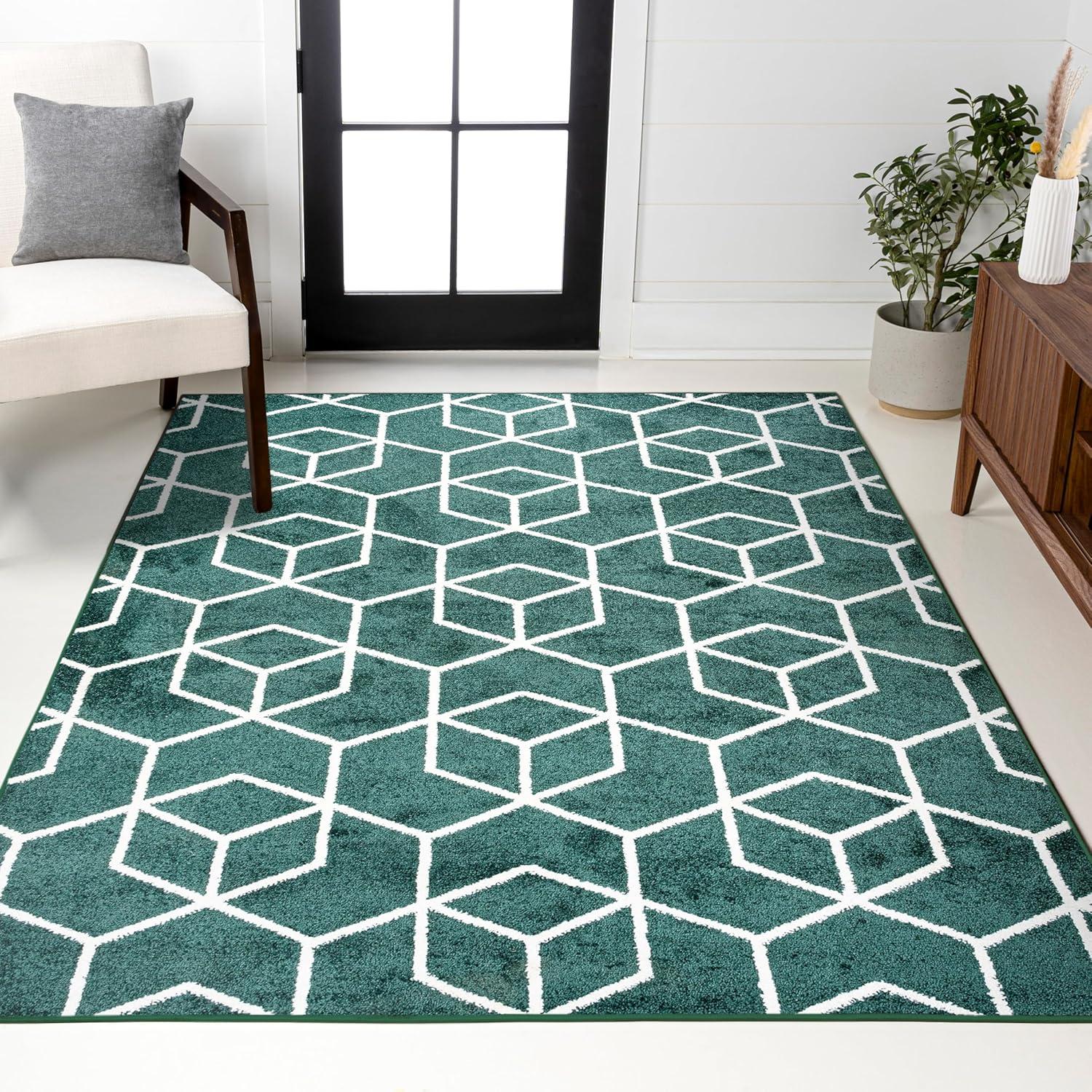 image:imageJONATHAN Y Tumbling Blocks Light BlueWhite Indoor Area Rug 3x5 ModernContemporaryGeometricCasual EasyCleaning for Living RoomBedroomKitchenPet FriendlyNonShedding SEU101C3GreenWhite