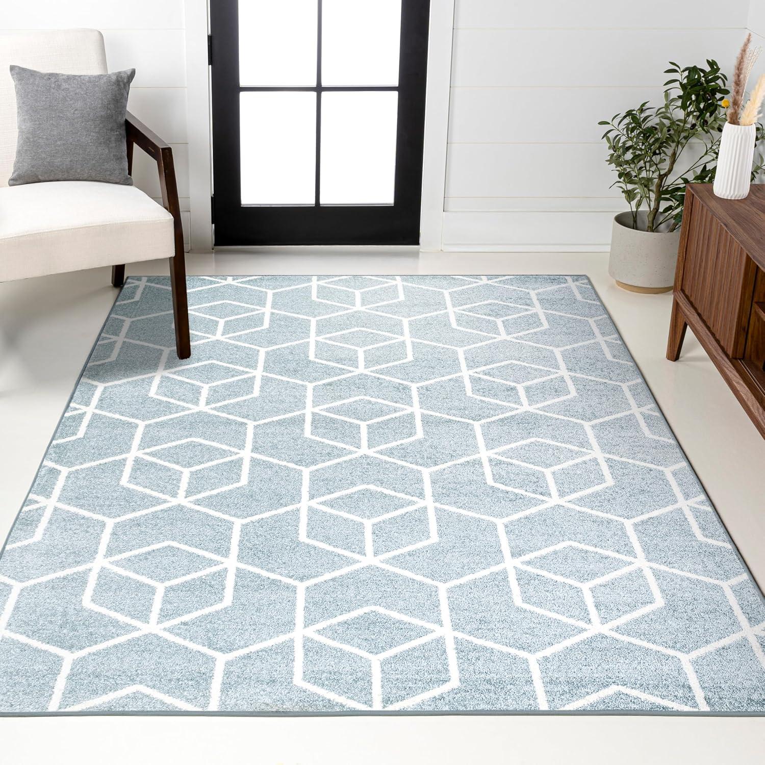 image:imageJONATHAN Y Tumbling Blocks Light BlueWhite Indoor Area Rug 3x5 ModernContemporaryGeometricCasual EasyCleaning for Living RoomBedroomKitchenPet FriendlyNonShedding SEU101C3Light BlueWhite