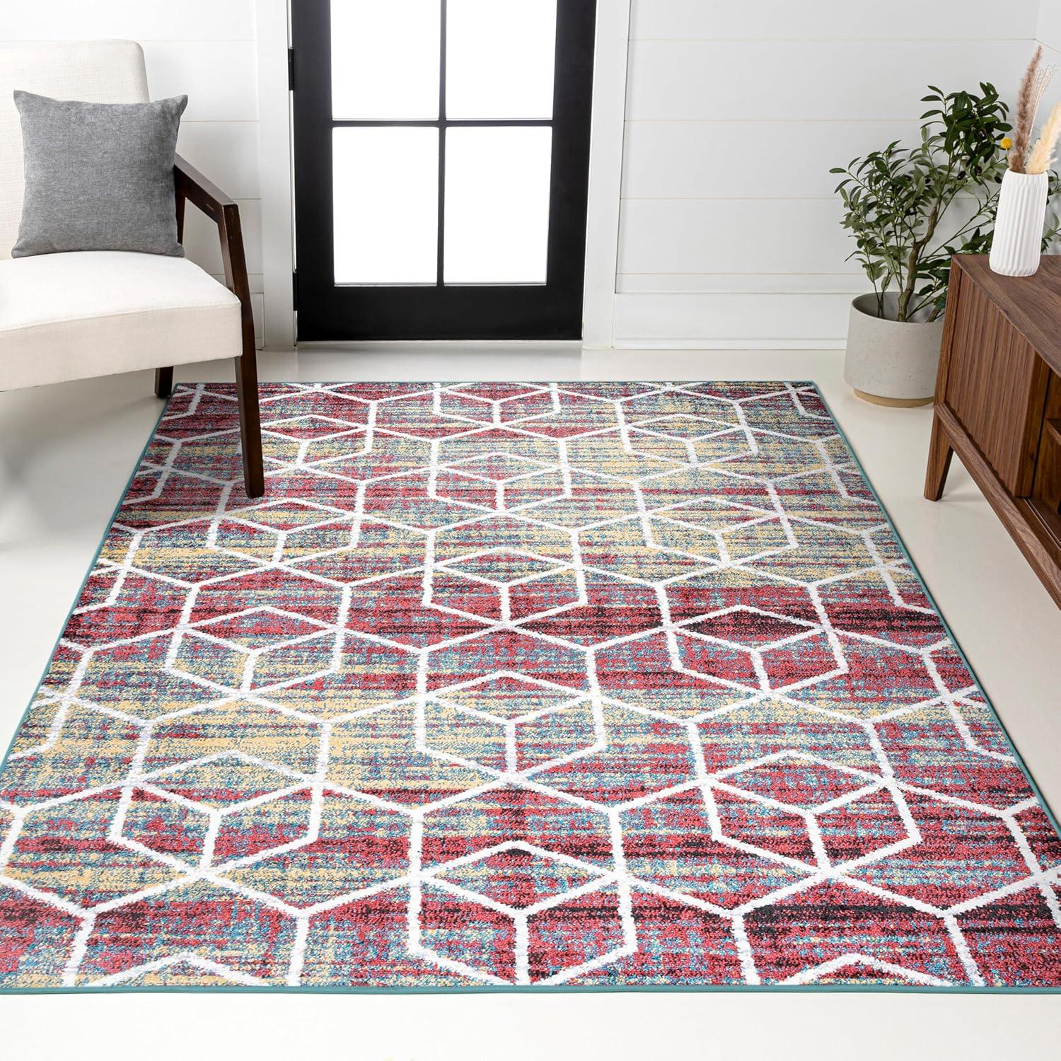 image:imageJONATHAN Y Tumbling Blocks Light BlueWhite Indoor Area Rug 3x5 ModernContemporaryGeometricCasual EasyCleaning for Living RoomBedroomKitchenPet FriendlyNonShedding SEU101C3MultiWhite