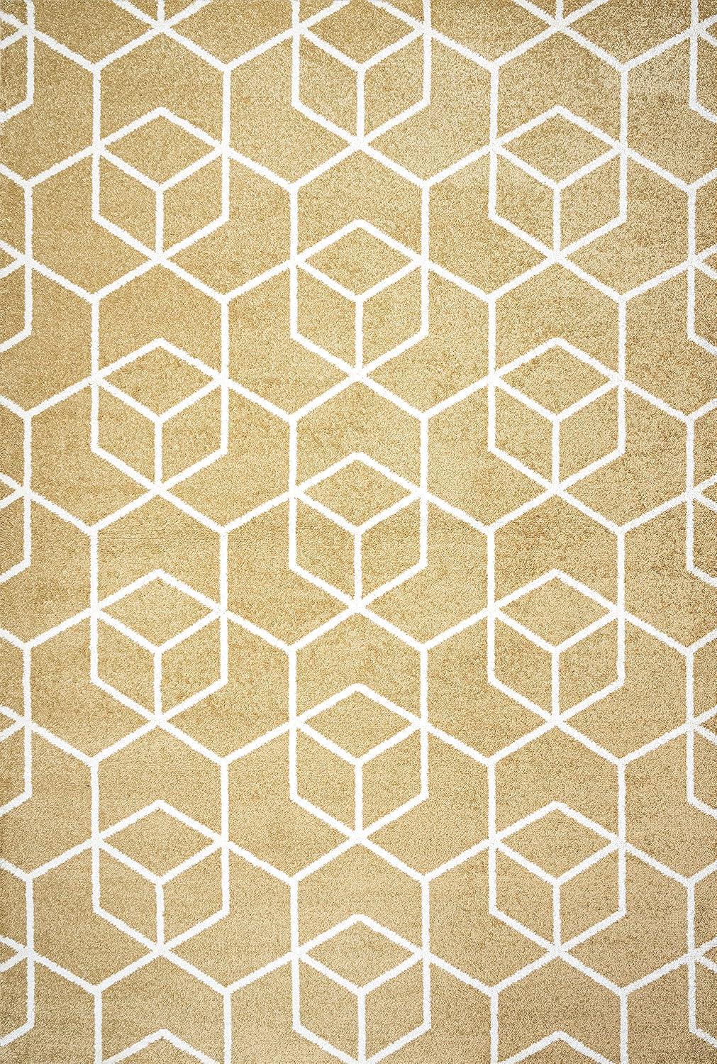 image:imageJONATHAN Y Tumbling Blocks Light BlueWhite Indoor Area Rug 3x5 ModernContemporaryGeometricCasual EasyCleaning for Living RoomBedroomKitchenPet FriendlyNonShedding SEU101C3GoldWhite