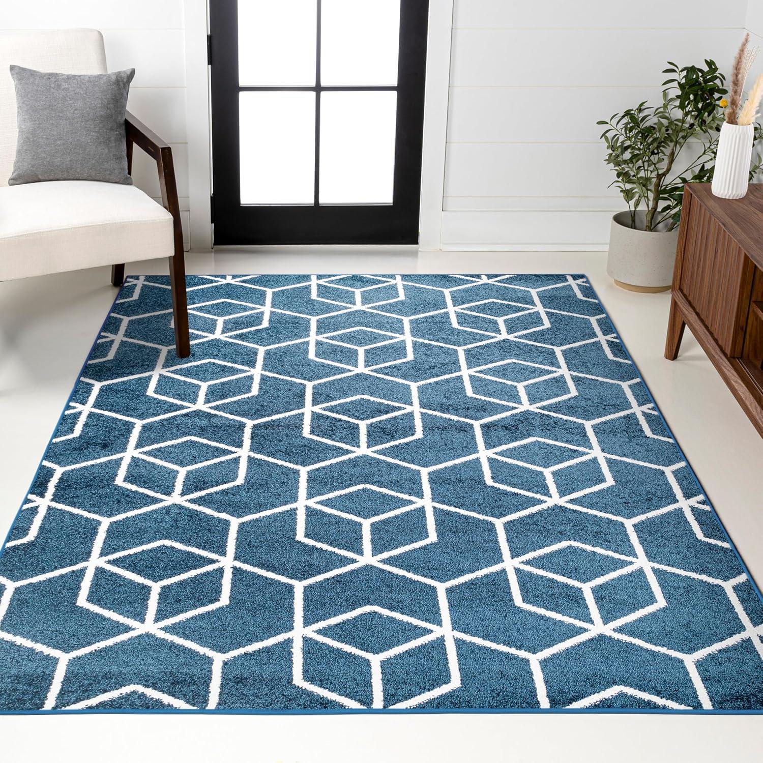image:imageJONATHAN Y Tumbling Blocks Light BlueWhite Indoor Area Rug 3x5 ModernContemporaryGeometricCasual EasyCleaning for Living RoomBedroomKitchenPet FriendlyNonShedding SEU101C3NavyWhite