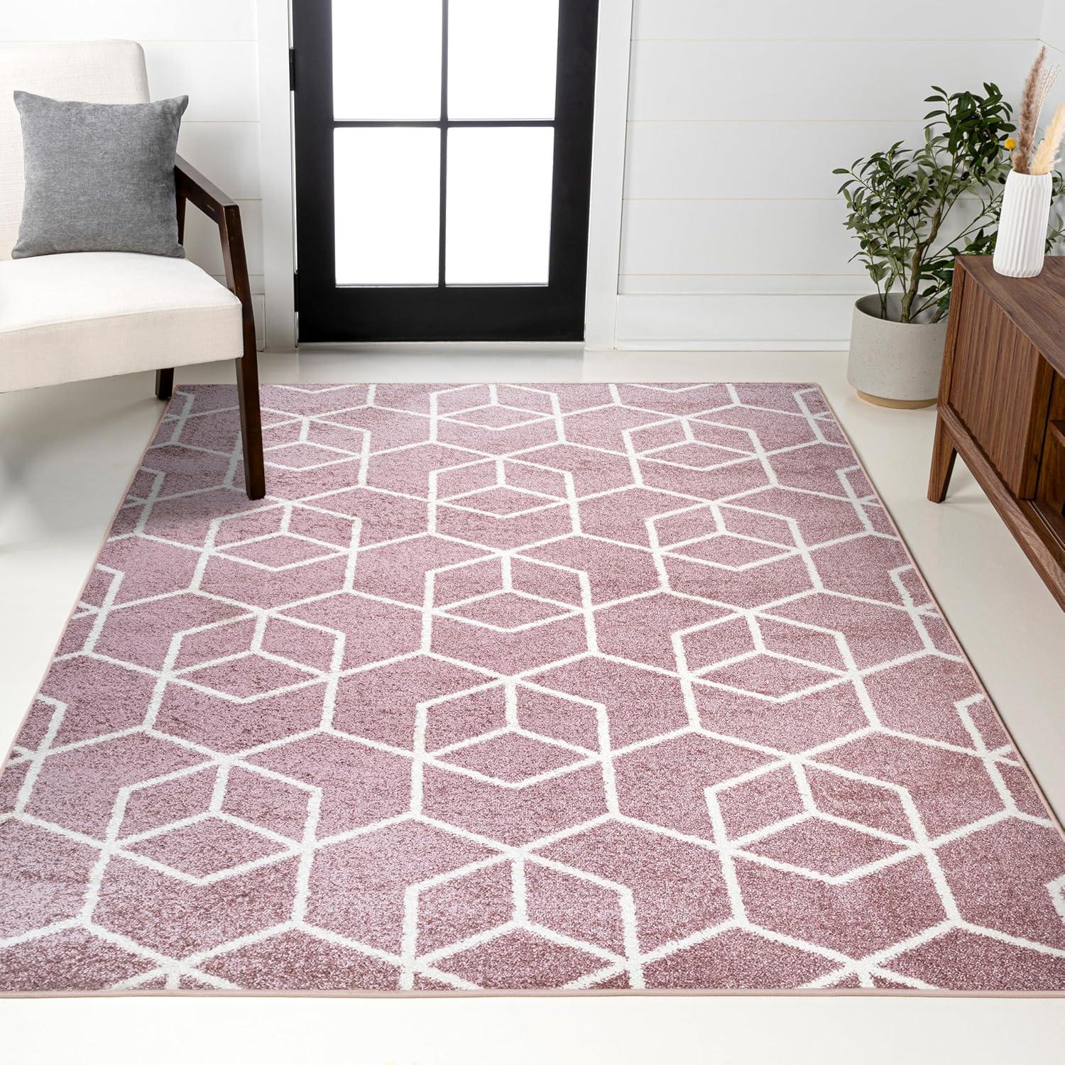 image:imageJONATHAN Y Tumbling Blocks Light BlueWhite Indoor Area Rug 3x5 ModernContemporaryGeometricCasual EasyCleaning for Living RoomBedroomKitchenPet FriendlyNonShedding SEU101C3RoseWhite