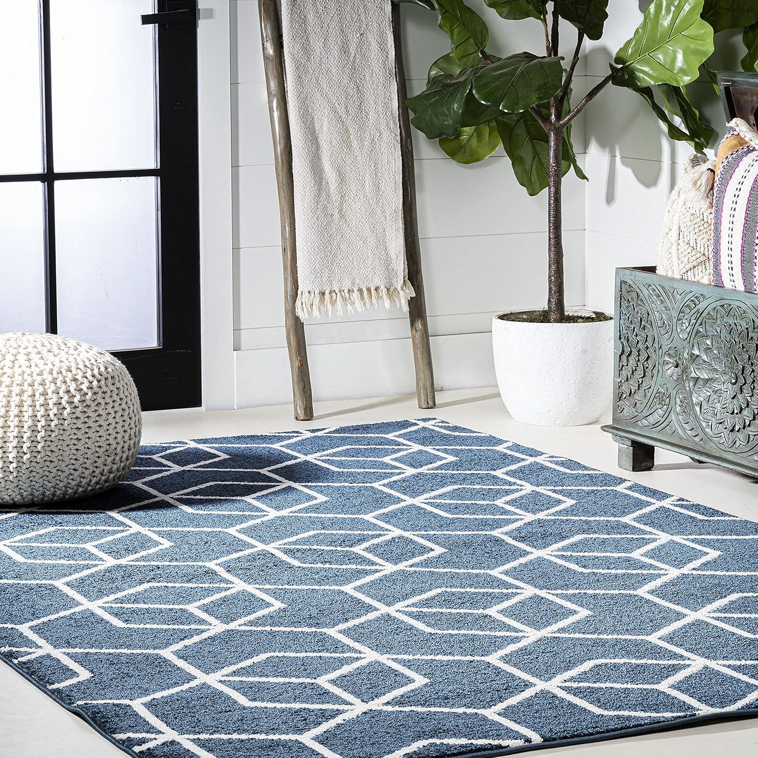 image:imageJONATHAN Y Tumbling Blocks Light BlueWhite Indoor Area Rug 3x5 ModernContemporaryGeometricCasual EasyCleaning for Living RoomBedroomKitchenPet FriendlyNonShedding SEU101C3NavyWhite