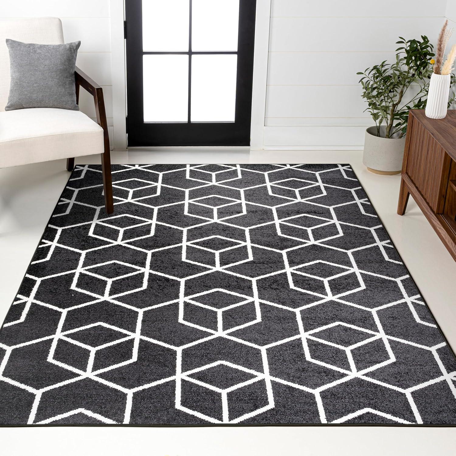 image:imageJONATHAN Y Tumbling Blocks Light BlueWhite Indoor Area Rug 3x5 ModernContemporaryGeometricCasual EasyCleaning for Living RoomBedroomKitchenPet FriendlyNonShedding SEU101C3BlackWhite
