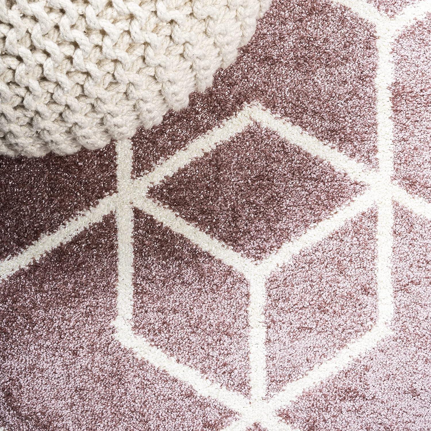 image:imageJONATHAN Y Tumbling Blocks Light BlueWhite Indoor Area Rug 3x5 ModernContemporaryGeometricCasual EasyCleaning for Living RoomBedroomKitchenPet FriendlyNonShedding SEU101C3RoseWhite