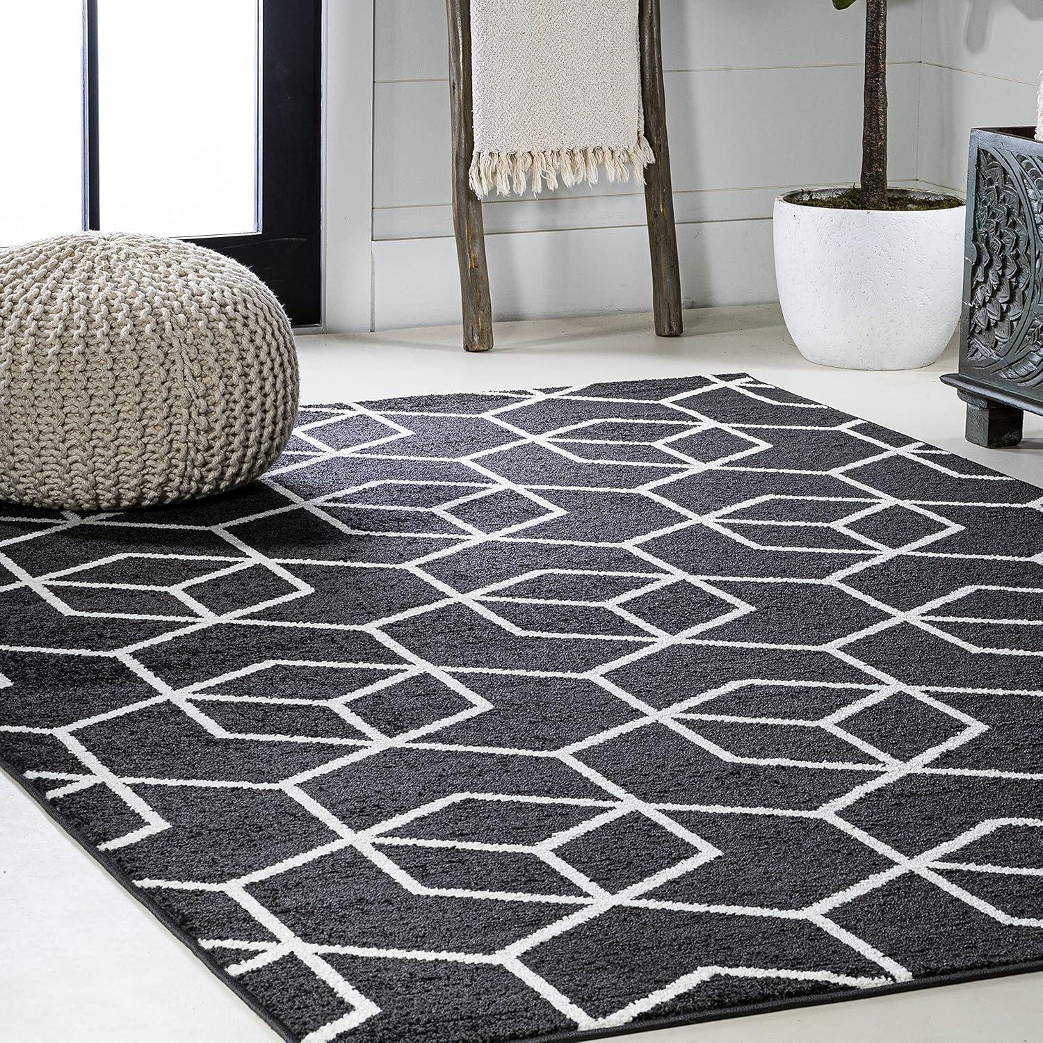 image:imageJONATHAN Y Tumbling Blocks Light BlueWhite Indoor Area Rug 3x5 ModernContemporaryGeometricCasual EasyCleaning for Living RoomBedroomKitchenPet FriendlyNonShedding SEU101C3BlackWhite