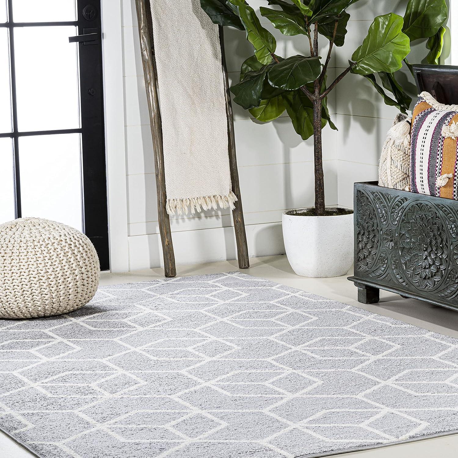 image:imageJONATHAN Y Tumbling Blocks Light BlueWhite Indoor Area Rug 3x5 ModernContemporaryGeometricCasual EasyCleaning for Living RoomBedroomKitchenPet FriendlyNonShedding SEU101C3Light GrayWhite
