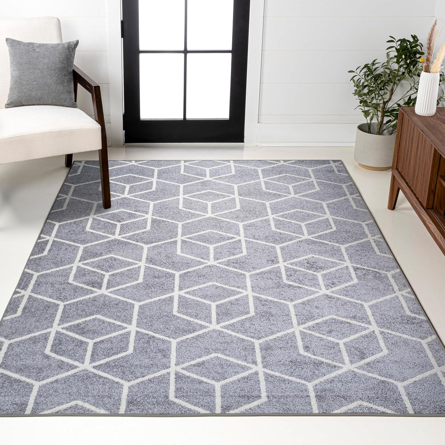 image:imageJONATHAN Y Tumbling Blocks Light BlueWhite Indoor Area Rug 3x5 ModernContemporaryGeometricCasual EasyCleaning for Living RoomBedroomKitchenPet FriendlyNonShedding SEU101C3Light GrayWhite