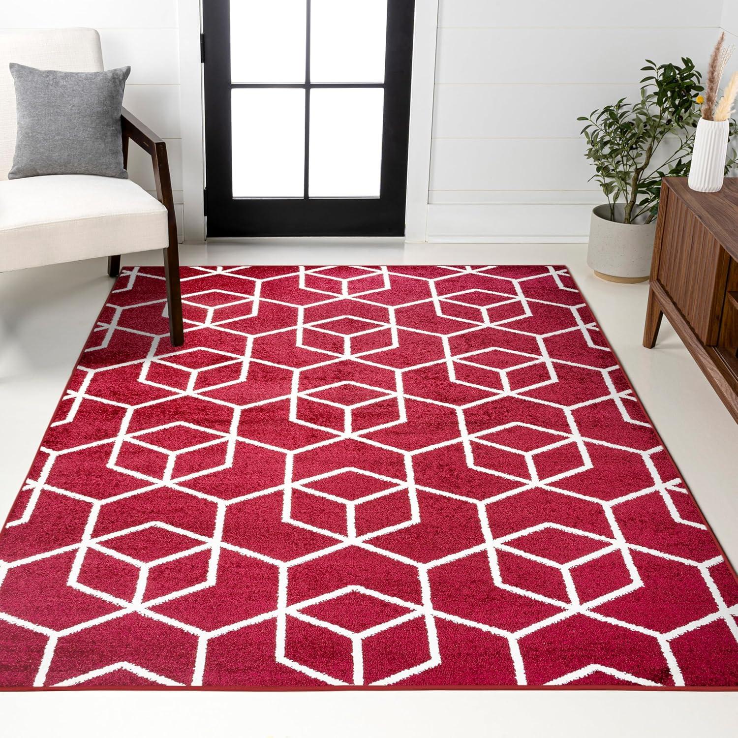 image:imageJONATHAN Y Tumbling Blocks Light BlueWhite Indoor Area Rug 3x5 ModernContemporaryGeometricCasual EasyCleaning for Living RoomBedroomKitchenPet FriendlyNonShedding SEU101C3RedWhite