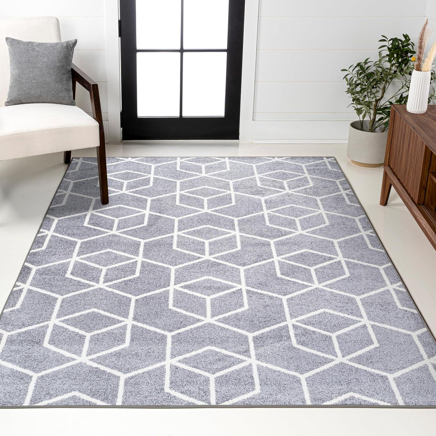 image:imageJONATHAN Y Tumbling Blocks Light BlueWhite Indoor Area Rug 3x5 ModernContemporaryGeometricCasual EasyCleaning for Living RoomBedroomKitchenPet FriendlyNonShedding SEU101C3GrayWhite