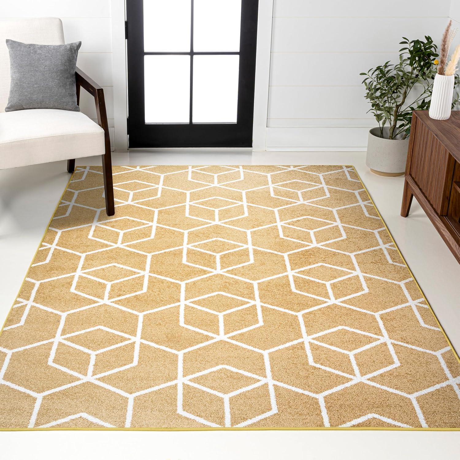 image:imageJONATHAN Y Tumbling Blocks Light BlueWhite Indoor Area Rug 3x5 ModernContemporaryGeometricCasual EasyCleaning for Living RoomBedroomKitchenPet FriendlyNonShedding SEU101C3GoldWhite