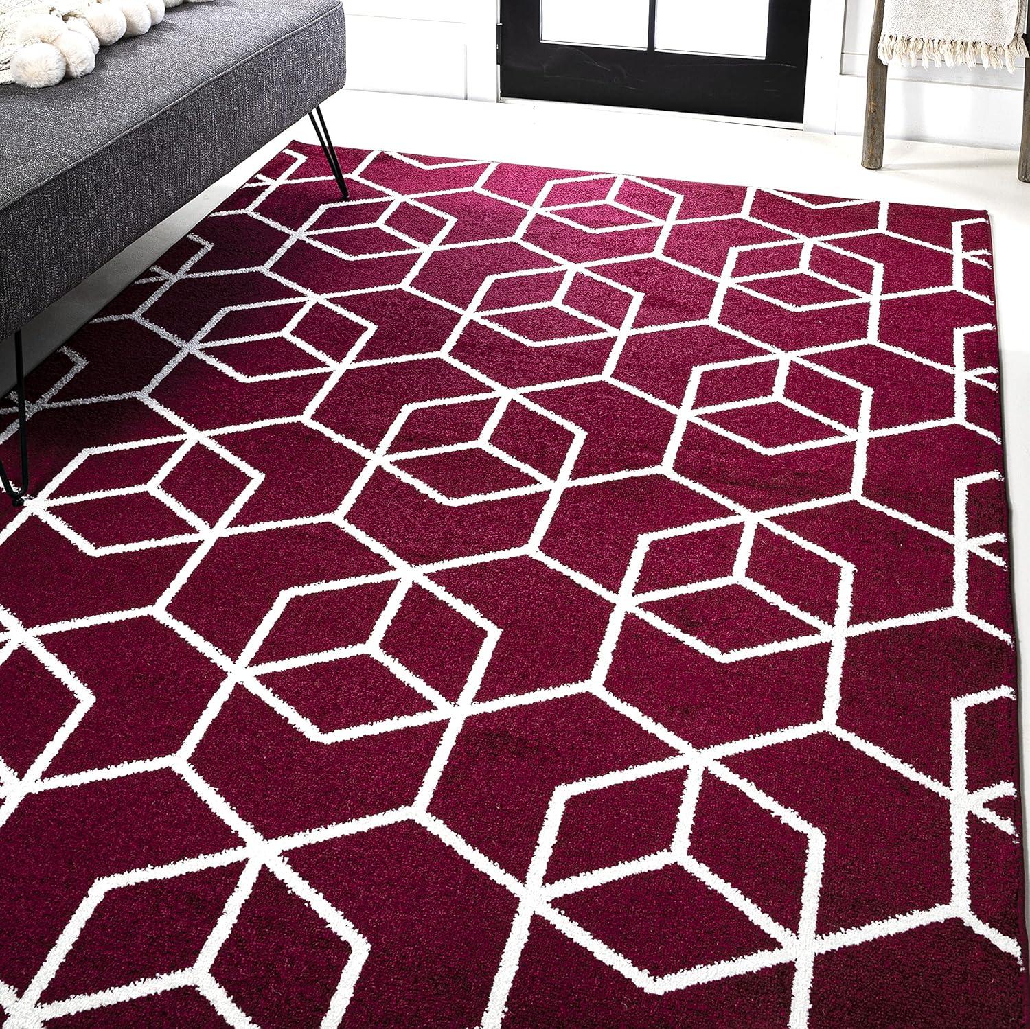 image:imageJONATHAN Y Tumbling Blocks Light BlueWhite Indoor Area Rug 3x5 ModernContemporaryGeometricCasual EasyCleaning for Living RoomBedroomKitchenPet FriendlyNonShedding SEU101C3RedWhite