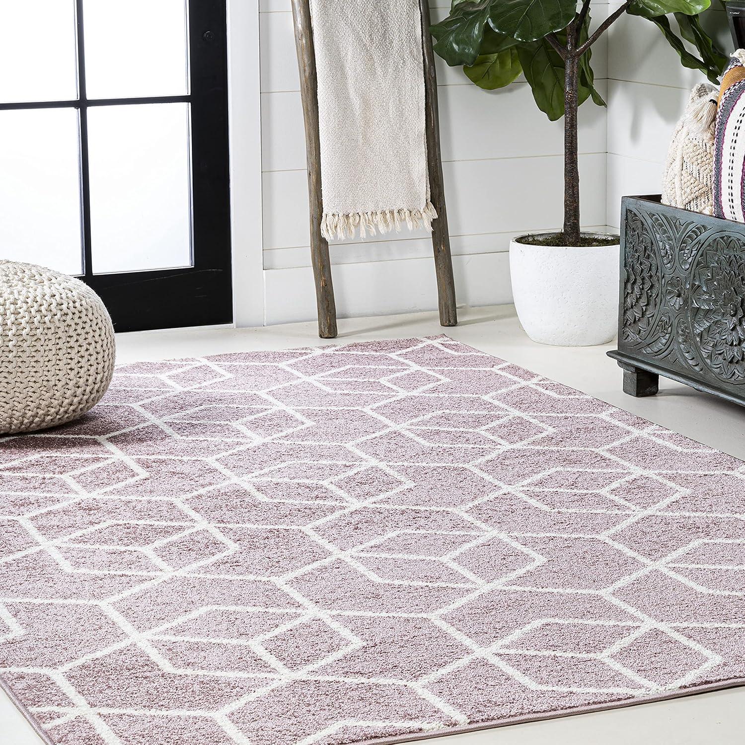 image:imageJONATHAN Y Tumbling Blocks Light BlueWhite Indoor Area Rug 3x5 ModernContemporaryGeometricCasual EasyCleaning for Living RoomBedroomKitchenPet FriendlyNonShedding SEU101C3RoseWhite