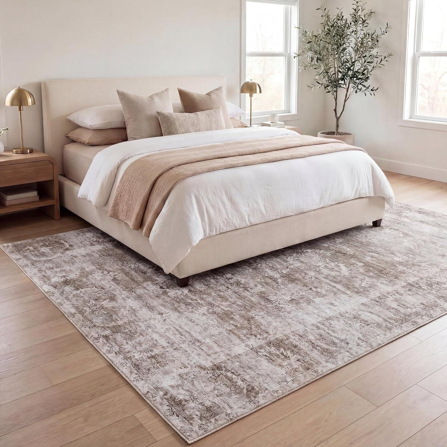 image:imageJONATHAN Y UltraSoft MachineWashable Rug with NonSkid Backing Dark GrayMulti 5x8 Arabella Vintage Floral Border NonShedding Velvet Luxury Feel for Living Room Dining Room Bedroom VOR107G5BeigeCream