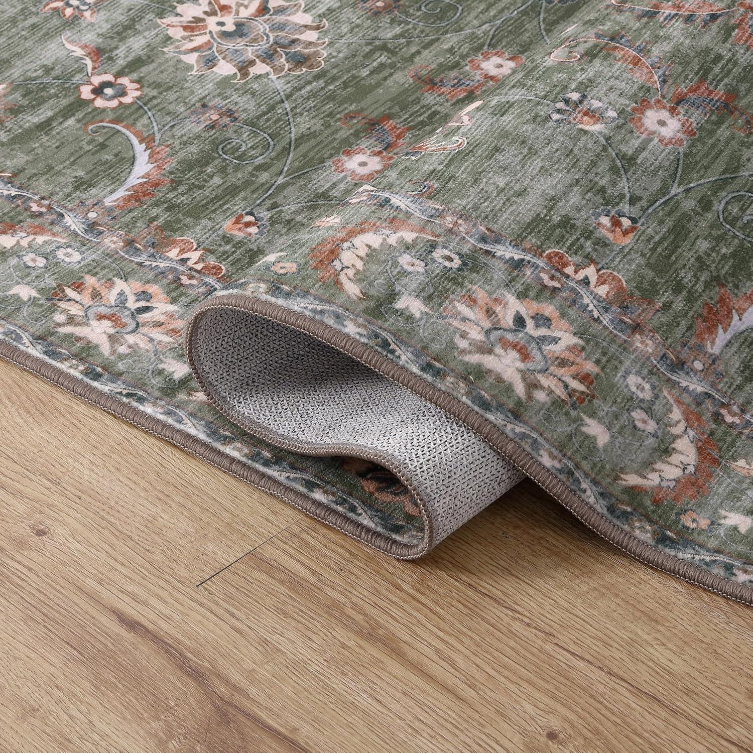image:imageJONATHAN Y UltraSoft MachineWashable Rug with NonSkid Backing Dark GrayMulti 5x8 Arabella Vintage Floral Border NonShedding Velvet Luxury Feel for Living Room Dining Room Bedroom VOR107G5GreenBrown