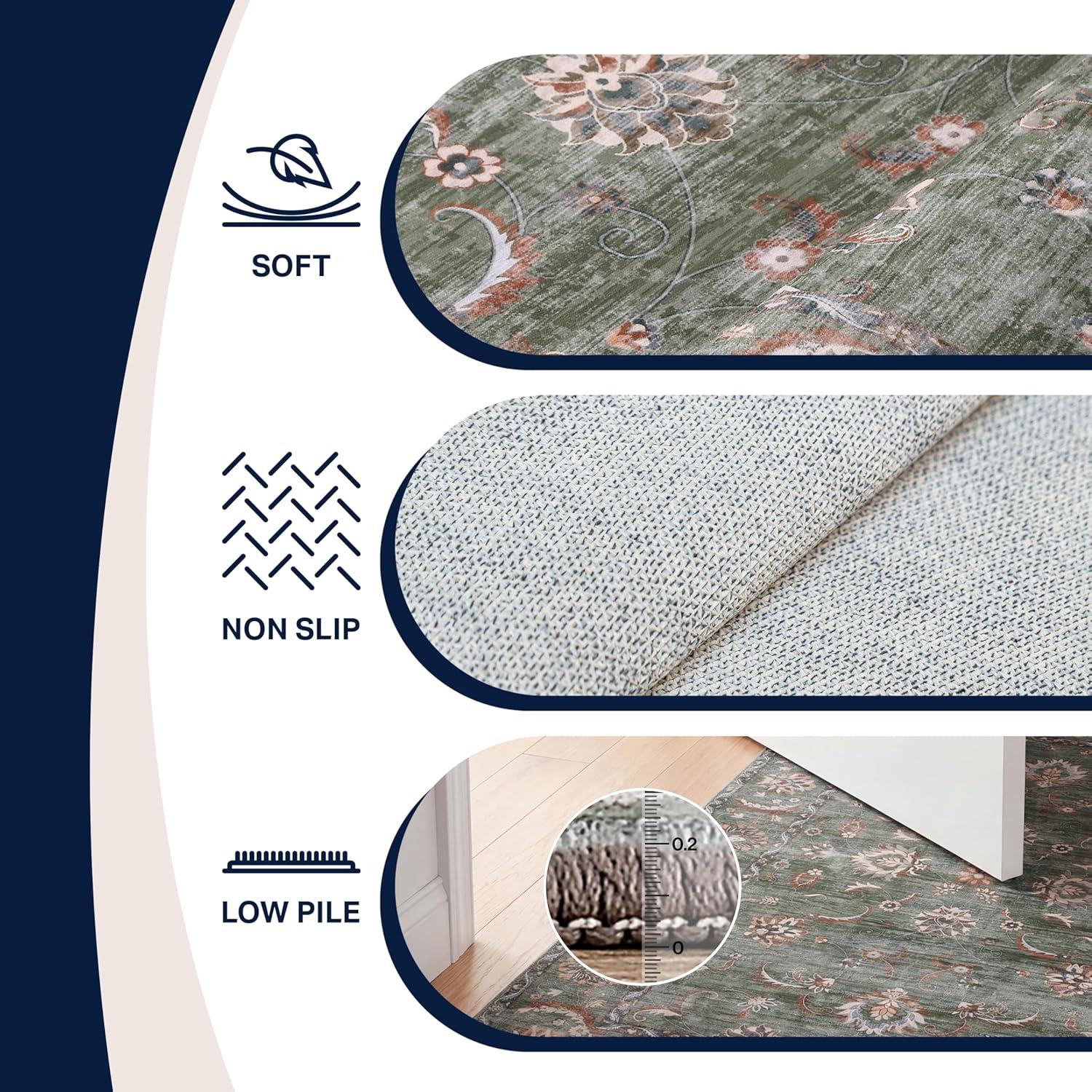 image:imageJONATHAN Y UltraSoft MachineWashable Rug with NonSkid Backing Dark GrayMulti 5x8 Arabella Vintage Floral Border NonShedding Velvet Luxury Feel for Living Room Dining Room Bedroom VOR107G5GreenBrown