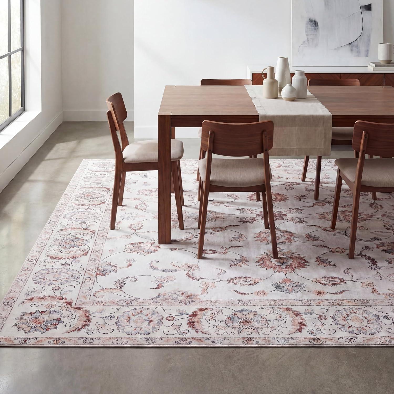 image:imageJONATHAN Y UltraSoft MachineWashable Rug with NonSkid Backing Dark GrayMulti 5x8 Arabella Vintage Floral Border NonShedding Velvet Luxury Feel for Living Room Dining Room Bedroom VOR107G5CreamTerra