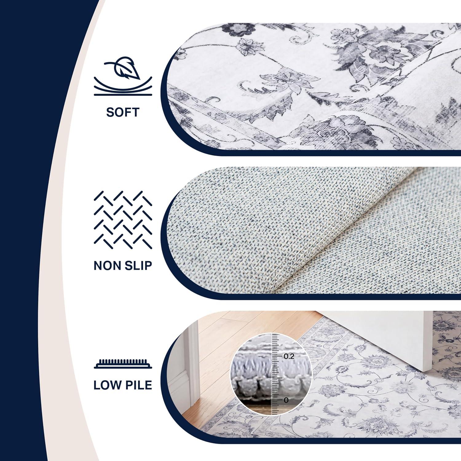 image:imageJONATHAN Y UltraSoft MachineWashable Rug with NonSkid Backing Dark GrayMulti 5x8 Arabella Vintage Floral Border NonShedding Velvet Luxury Feel for Living Room Dining Room Bedroom VOR107G5IvoryGray