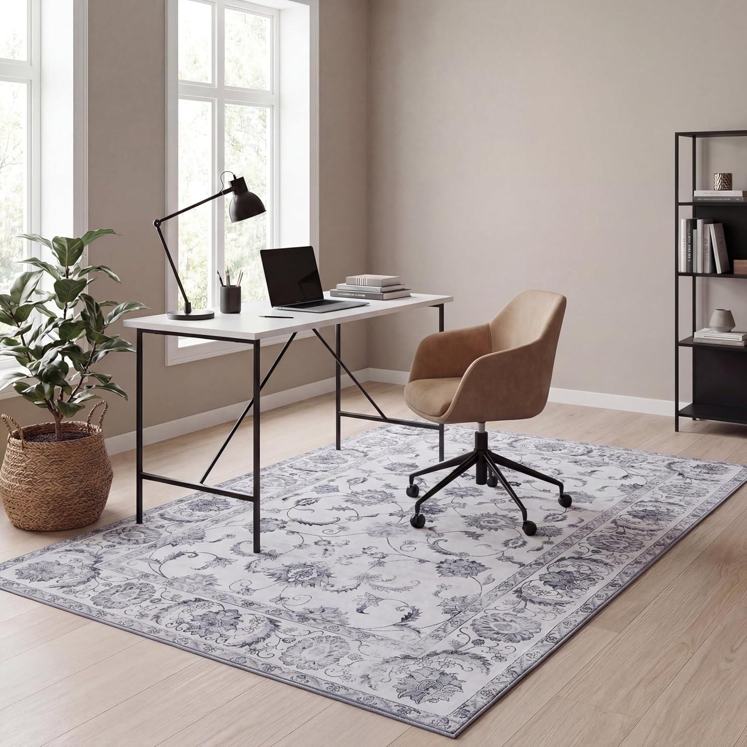 image:imageJONATHAN Y UltraSoft MachineWashable Rug with NonSkid Backing Dark GrayMulti 5x8 Arabella Vintage Floral Border NonShedding Velvet Luxury Feel for Living Room Dining Room Bedroom VOR107G5IvoryGray