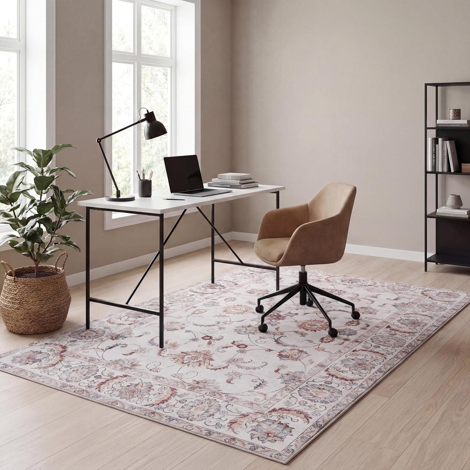 image:imageJONATHAN Y UltraSoft MachineWashable Rug with NonSkid Backing Dark GrayMulti 5x8 Arabella Vintage Floral Border NonShedding Velvet Luxury Feel for Living Room Dining Room Bedroom VOR107G5CreamTerra