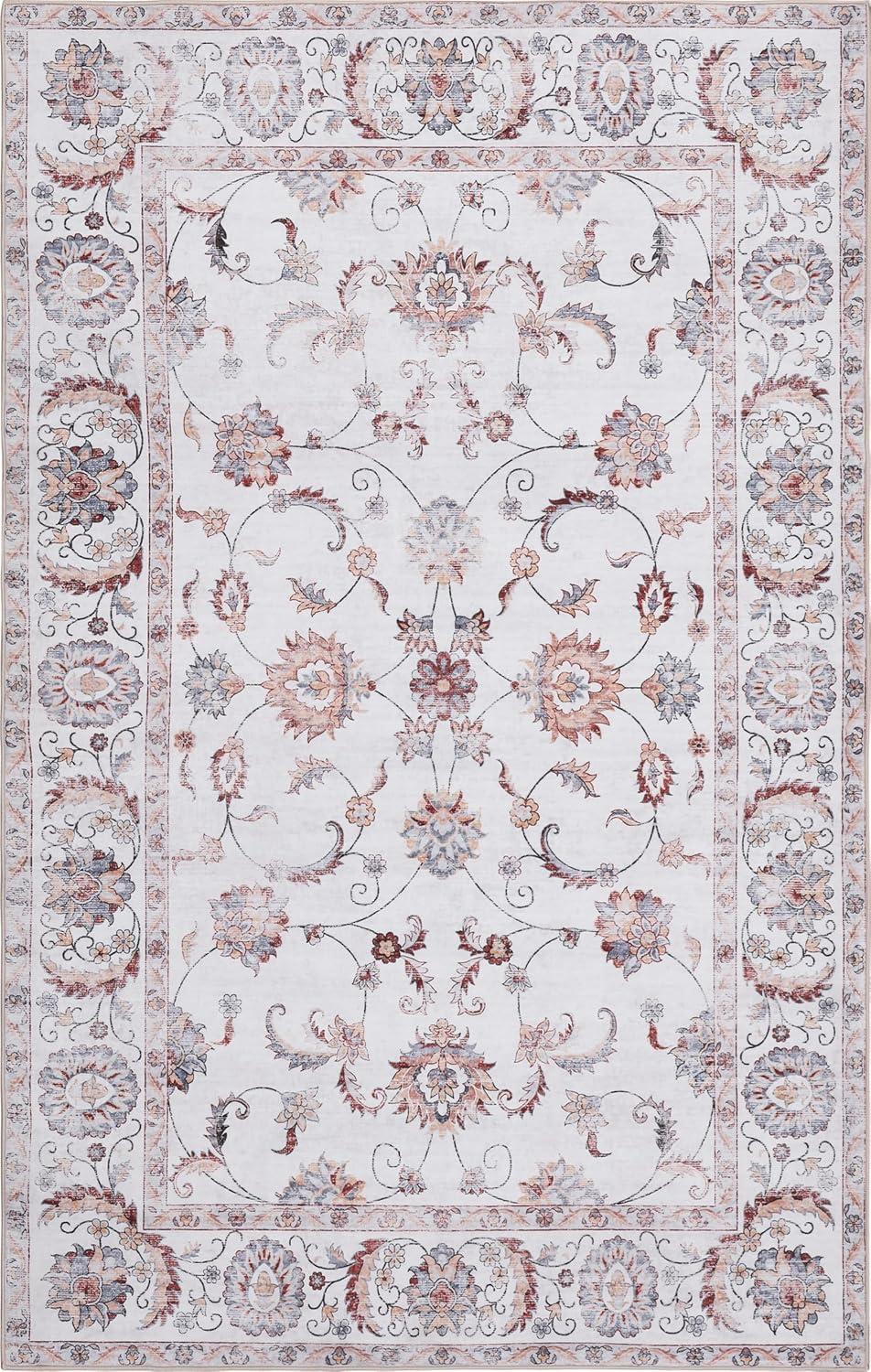 image:imageJONATHAN Y UltraSoft MachineWashable Rug with NonSkid Backing Dark GrayMulti 5x8 Arabella Vintage Floral Border NonShedding Velvet Luxury Feel for Living Room Dining Room Bedroom VOR107G5CreamTerra