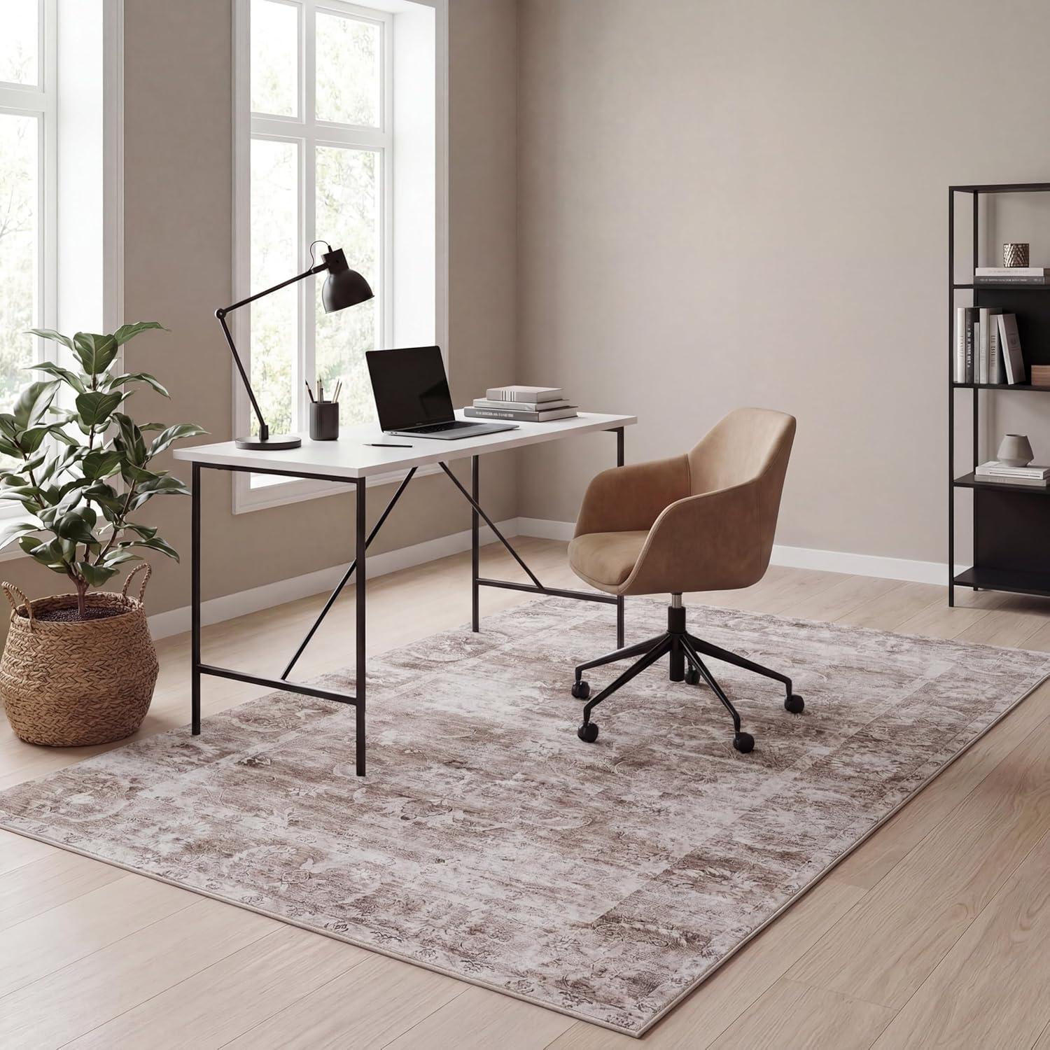 image:imageJONATHAN Y UltraSoft MachineWashable Rug with NonSkid Backing Dark GrayMulti 5x8 Arabella Vintage Floral Border NonShedding Velvet Luxury Feel for Living Room Dining Room Bedroom VOR107G5BeigeCream