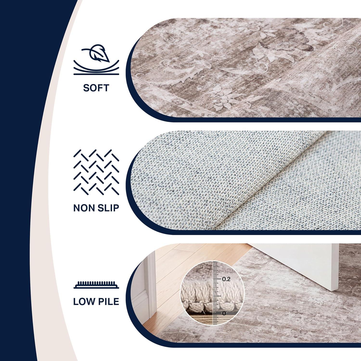 image:imageJONATHAN Y UltraSoft MachineWashable Rug with NonSkid Backing Dark GrayMulti 5x8 Arabella Vintage Floral Border NonShedding Velvet Luxury Feel for Living Room Dining Room Bedroom VOR107G5BeigeCream