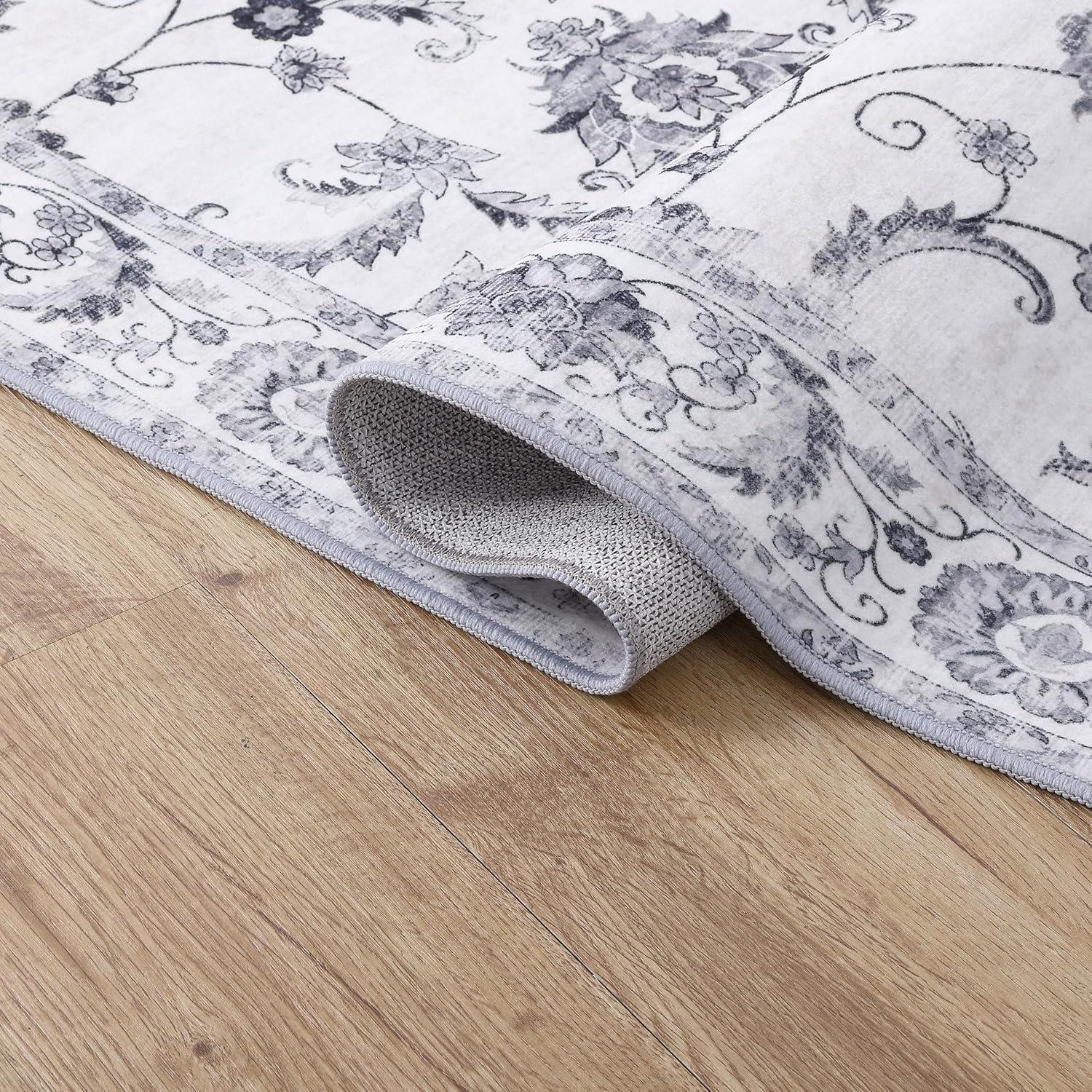 image:imageJONATHAN Y UltraSoft MachineWashable Rug with NonSkid Backing Dark GrayMulti 5x8 Arabella Vintage Floral Border NonShedding Velvet Luxury Feel for Living Room Dining Room Bedroom VOR107G5IvoryGray