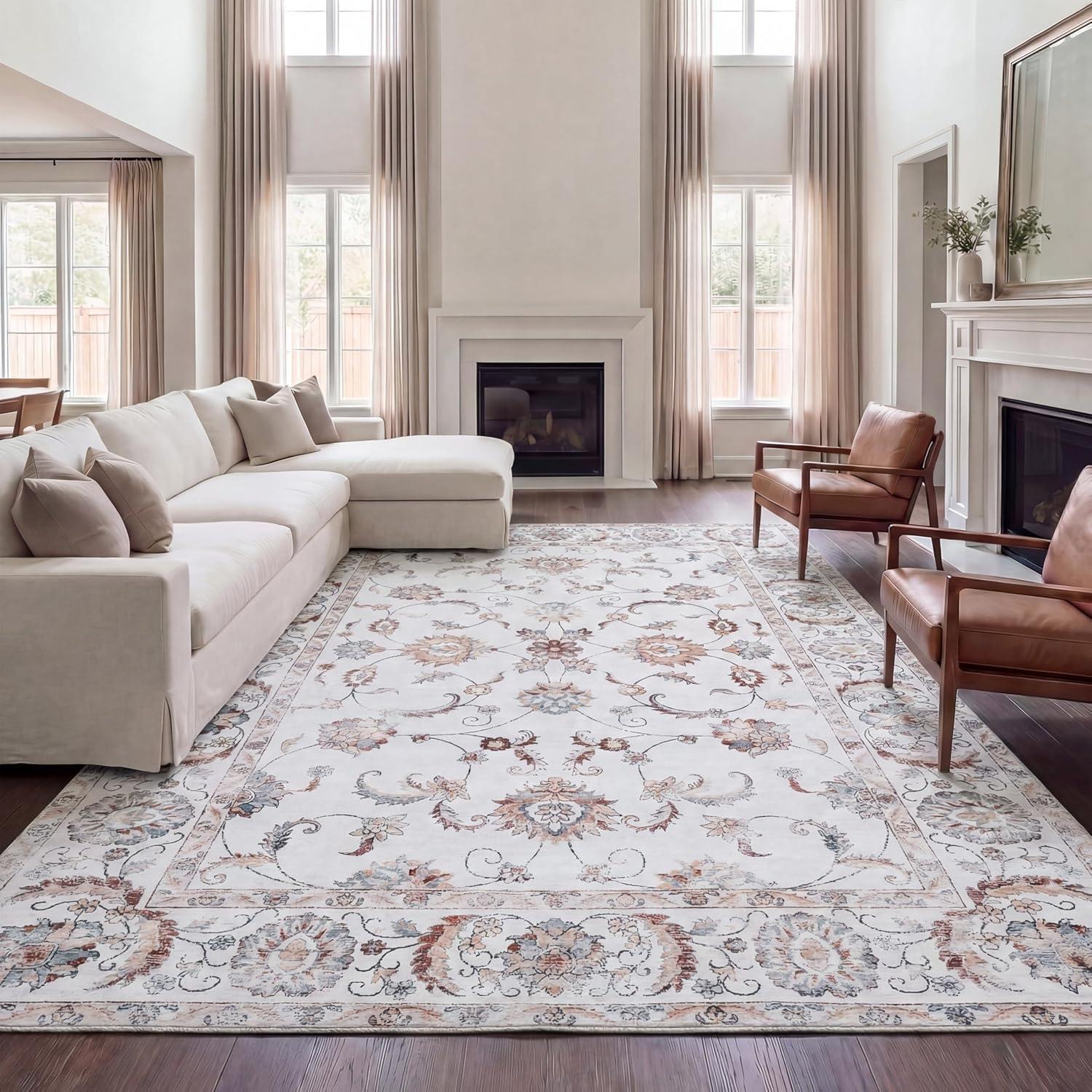 image:imageJONATHAN Y UltraSoft MachineWashable Rug with NonSkid Backing Dark GrayMulti 5x8 Arabella Vintage Floral Border NonShedding Velvet Luxury Feel for Living Room Dining Room Bedroom VOR107G5CreamTerra