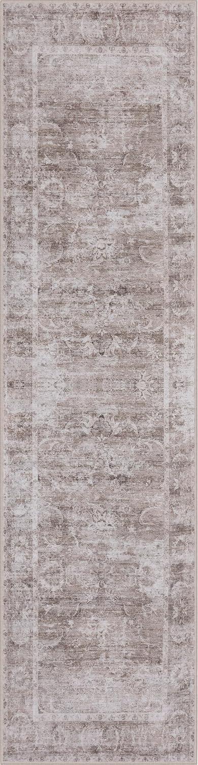 image:imageJONATHAN Y UltraSoft MachineWashable Rug with NonSkid Backing Dark GrayMulti 5x8 Arabella Vintage Floral Border NonShedding Velvet Luxury Feel for Living Room Dining Room Bedroom VOR107G5BeigeCream