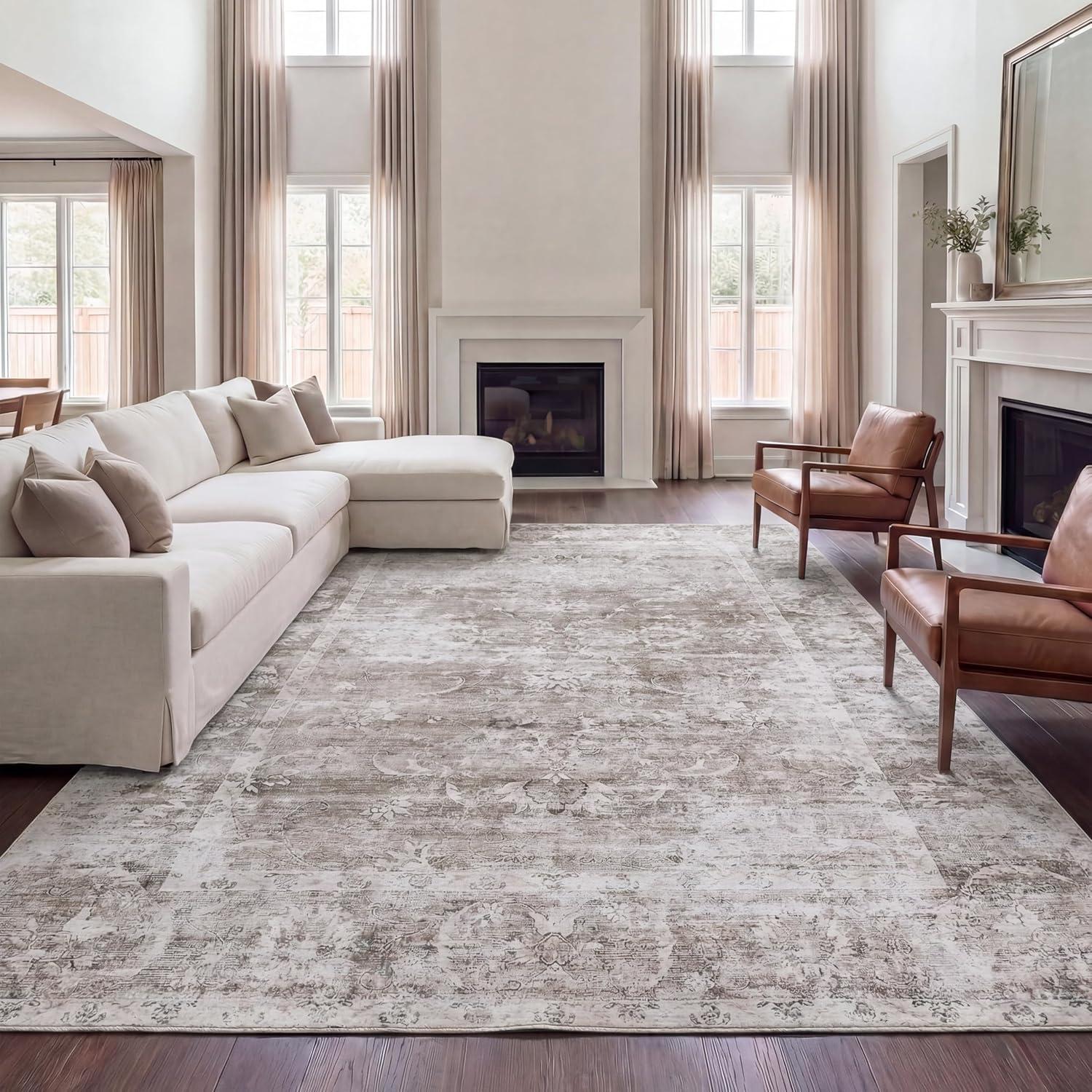 image:imageJONATHAN Y UltraSoft MachineWashable Rug with NonSkid Backing Dark GrayMulti 5x8 Arabella Vintage Floral Border NonShedding Velvet Luxury Feel for Living Room Dining Room Bedroom VOR107G5BeigeCream