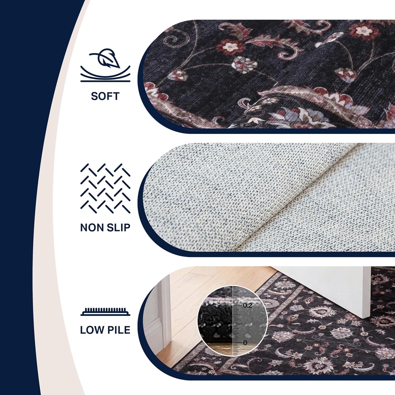image:imageJONATHAN Y UltraSoft MachineWashable Rug with NonSkid Backing Dark GrayMulti 5x8 Arabella Vintage Floral Border NonShedding Velvet Luxury Feel for Living Room Dining Room Bedroom VOR107G5Dark GrayMulti