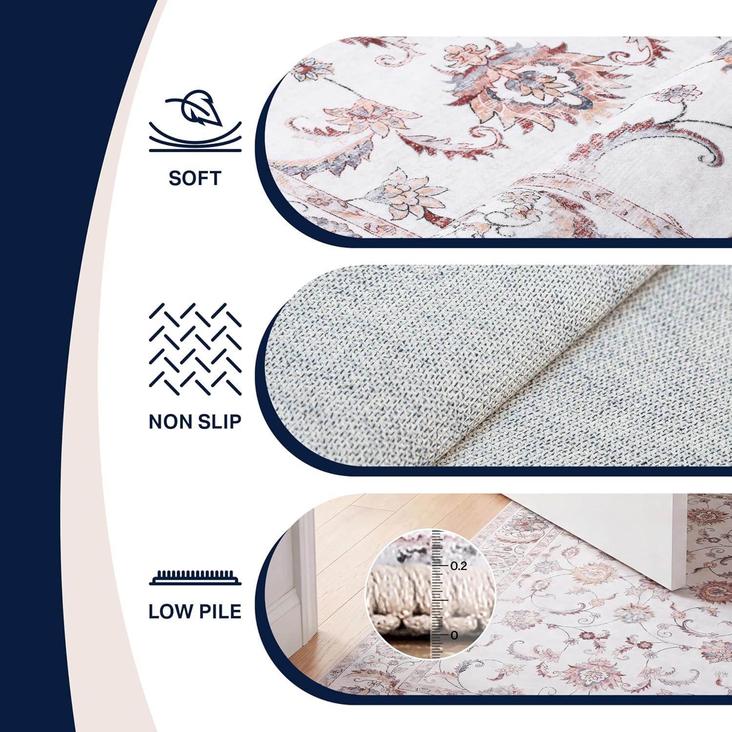 image:imageJONATHAN Y UltraSoft MachineWashable Rug with NonSkid Backing Dark GrayMulti 5x8 Arabella Vintage Floral Border NonShedding Velvet Luxury Feel for Living Room Dining Room Bedroom VOR107G5CreamTerra