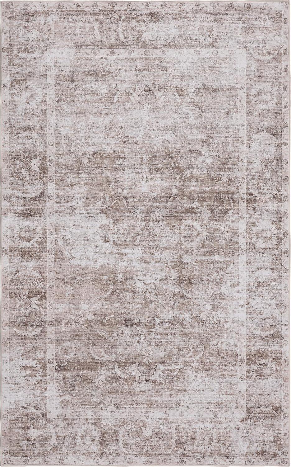 image:imageJONATHAN Y UltraSoft MachineWashable Rug with NonSkid Backing Dark GrayMulti 5x8 Arabella Vintage Floral Border NonShedding Velvet Luxury Feel for Living Room Dining Room Bedroom VOR107G5BeigeCream
