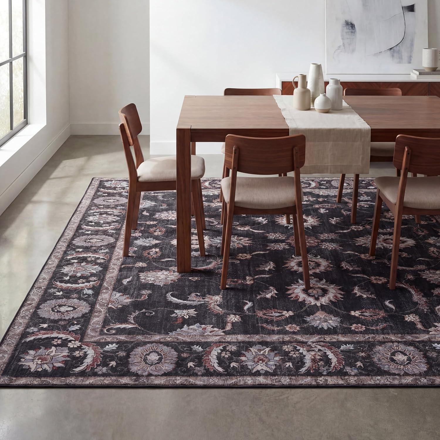 image:imageJONATHAN Y UltraSoft MachineWashable Rug with NonSkid Backing Dark GrayMulti 5x8 Arabella Vintage Floral Border NonShedding Velvet Luxury Feel for Living Room Dining Room Bedroom VOR107G5Dark GrayMulti