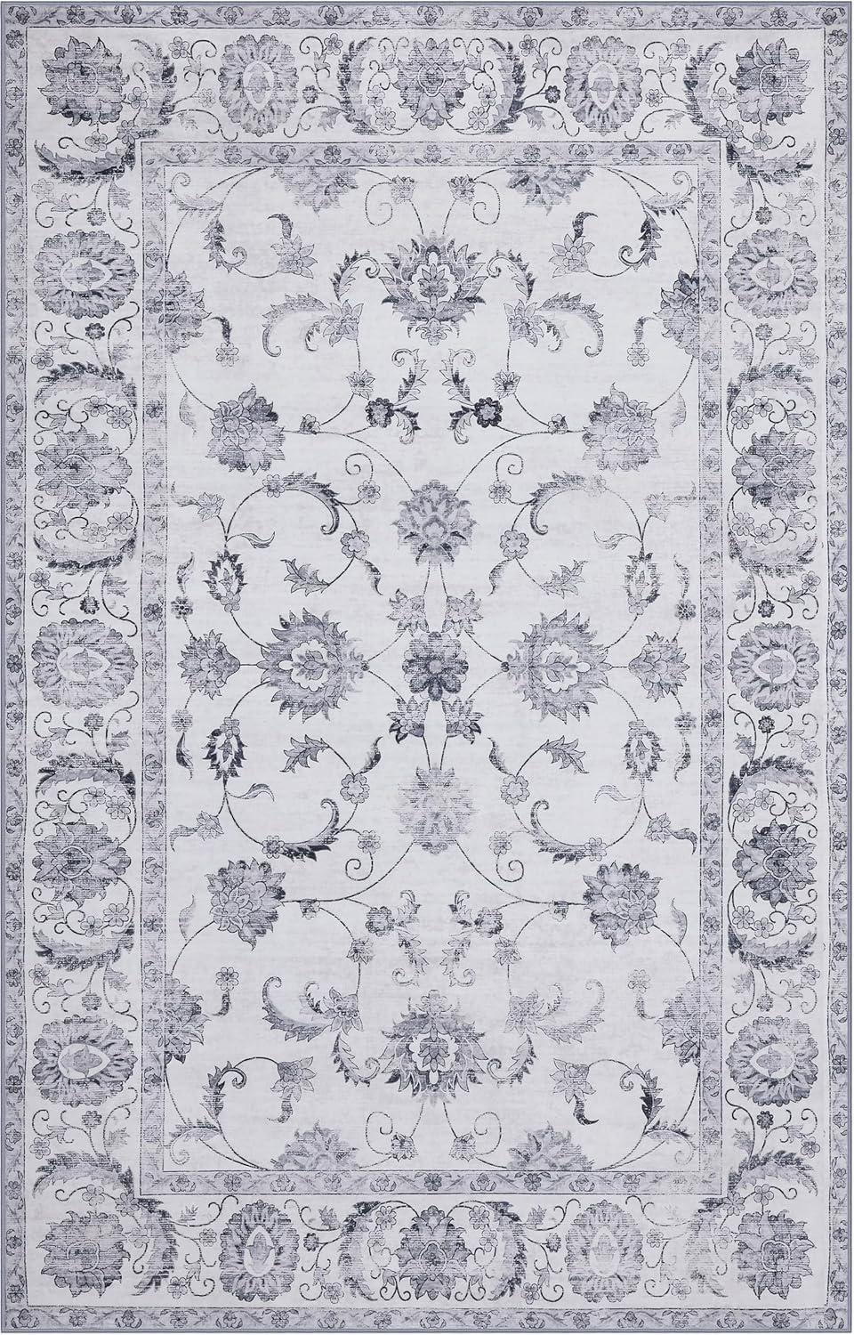 image:imageJONATHAN Y UltraSoft MachineWashable Rug with NonSkid Backing Dark GrayMulti 5x8 Arabella Vintage Floral Border NonShedding Velvet Luxury Feel for Living Room Dining Room Bedroom VOR107G5IvoryGray