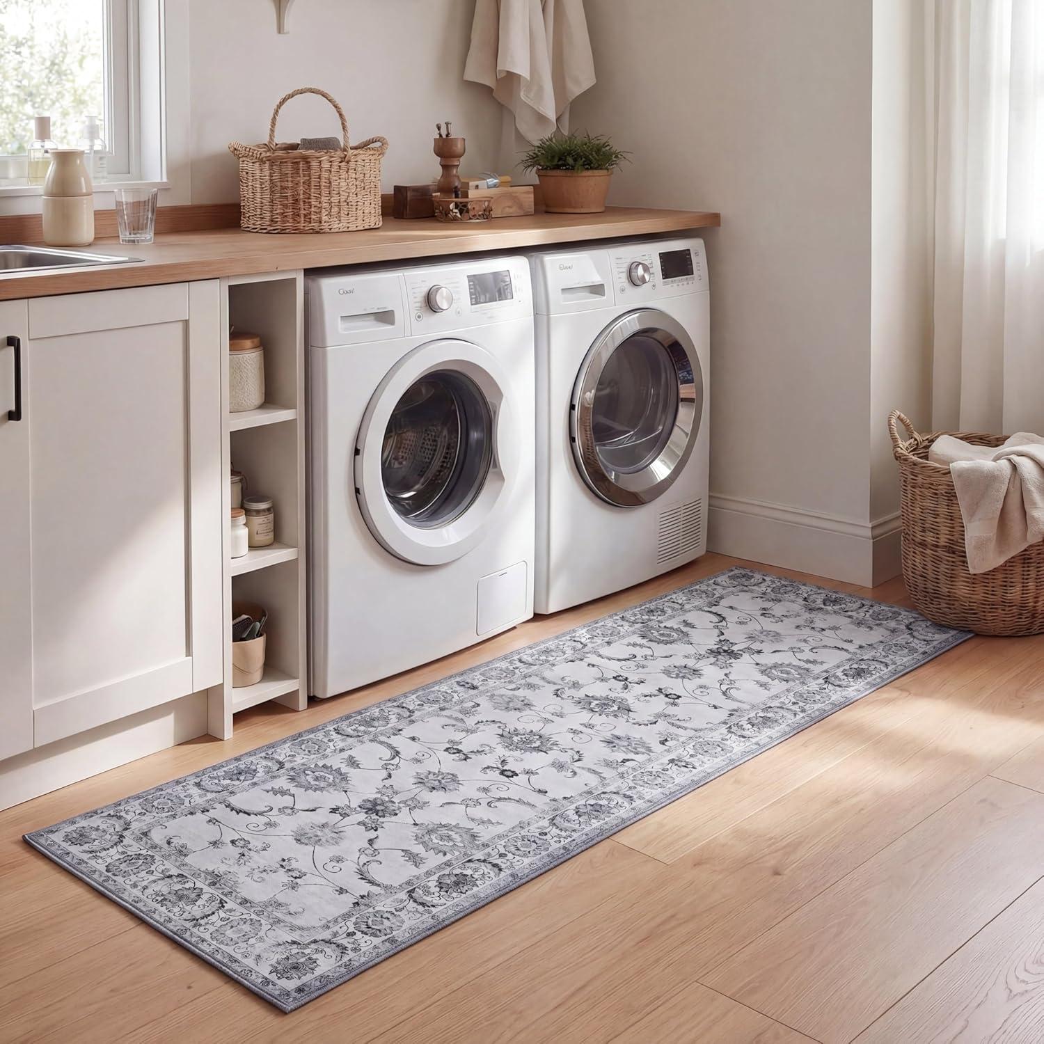 image:imageJONATHAN Y UltraSoft MachineWashable Rug with NonSkid Backing Dark GrayMulti 5x8 Arabella Vintage Floral Border NonShedding Velvet Luxury Feel for Living Room Dining Room Bedroom VOR107G5IvoryGray