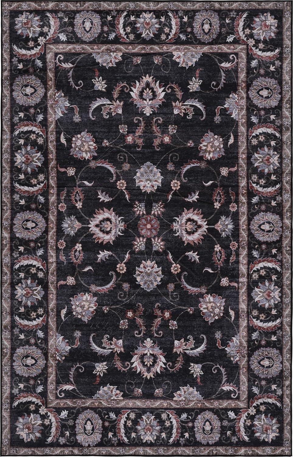 image:imageJONATHAN Y UltraSoft MachineWashable Rug with NonSkid Backing Dark GrayMulti 5x8 Arabella Vintage Floral Border NonShedding Velvet Luxury Feel for Living Room Dining Room Bedroom VOR107G5Dark GrayMulti